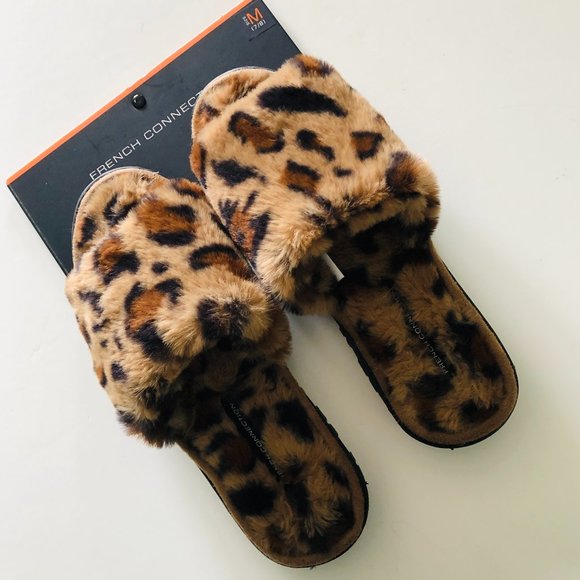 FRENCH CONNECTION Leopard Slippers Size Medium 7-8 - Picture 1 of 6